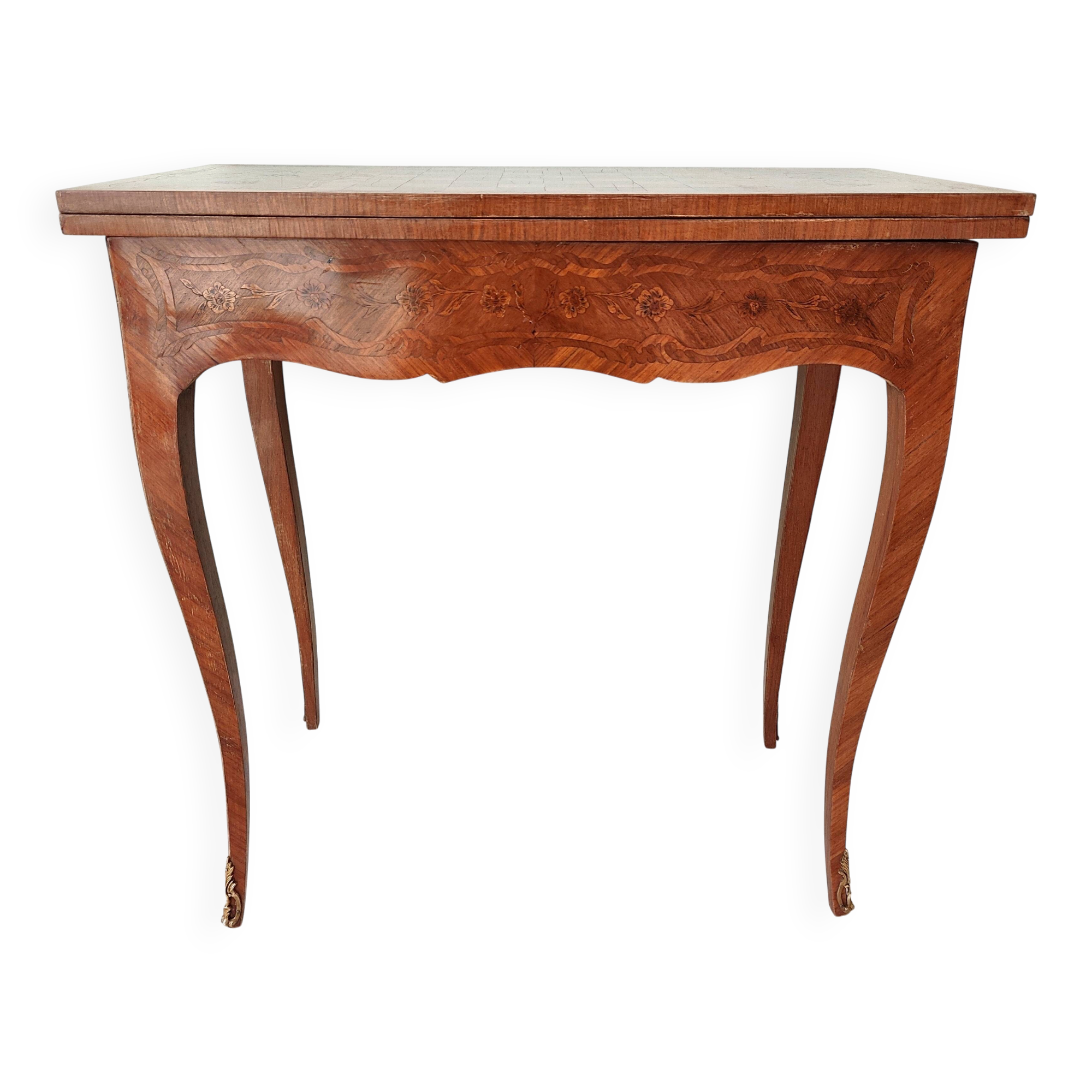 Table de jeux Louis XV en chêne marquetée