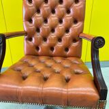 Vintage orange leather buttoned back gainsborough swivel desk chair from 1980