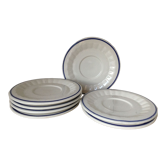 7 soucoupes assiettes à dessert filet bleu porcelaine Gien