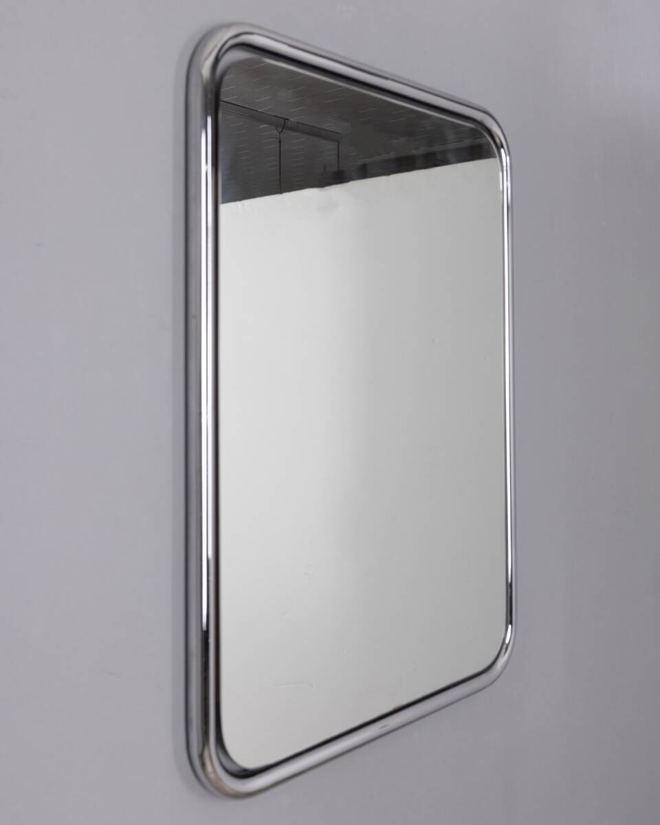 Vintage 1970s wall mirror in chrome-plated metal, italian design