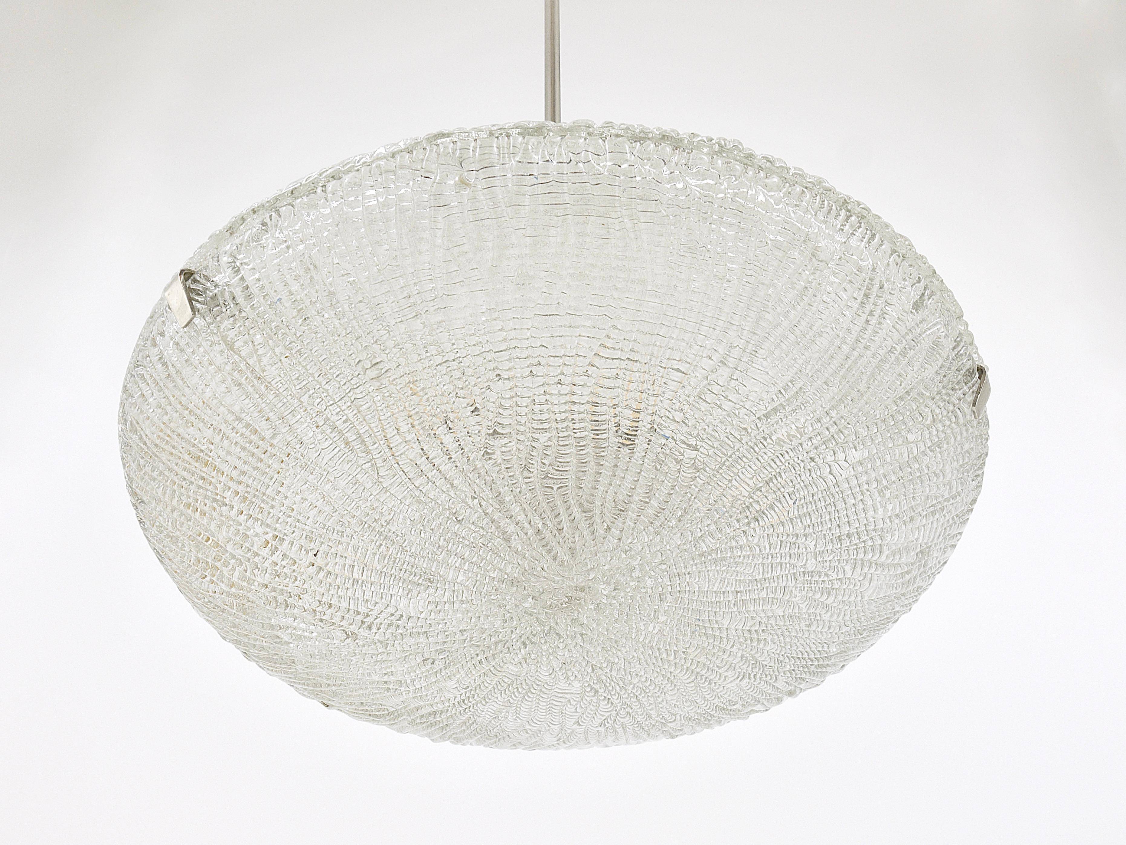 Mid-century Textured Glass and Nickel Kalmar Discus Chandelier, Austria, 1950s