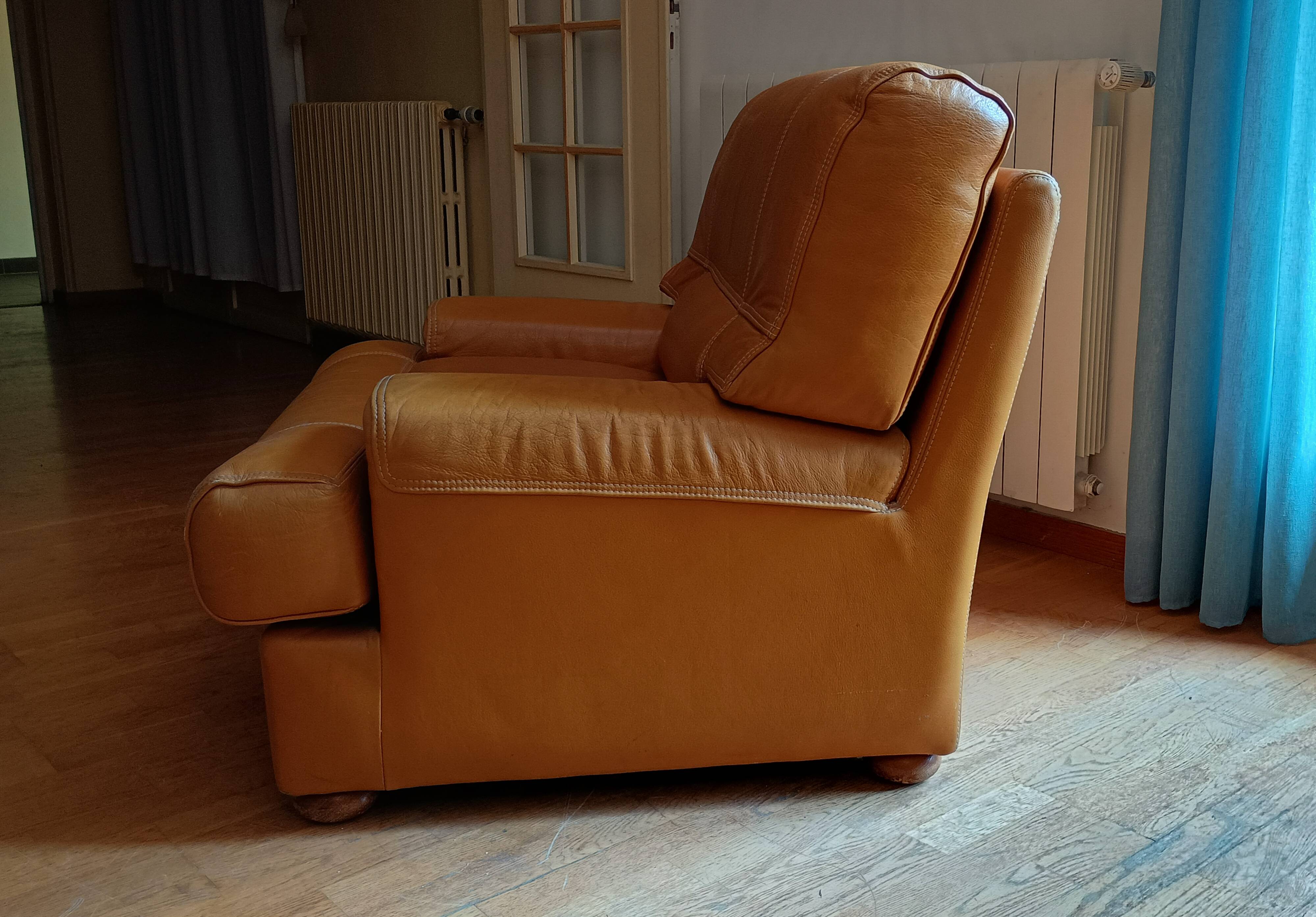 Camel leather armchair MARWAY