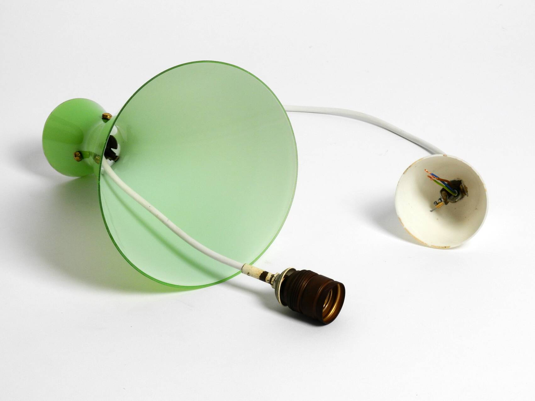 Very beautiful Mid Century flashed glass Diabolo pendant lamp in Green