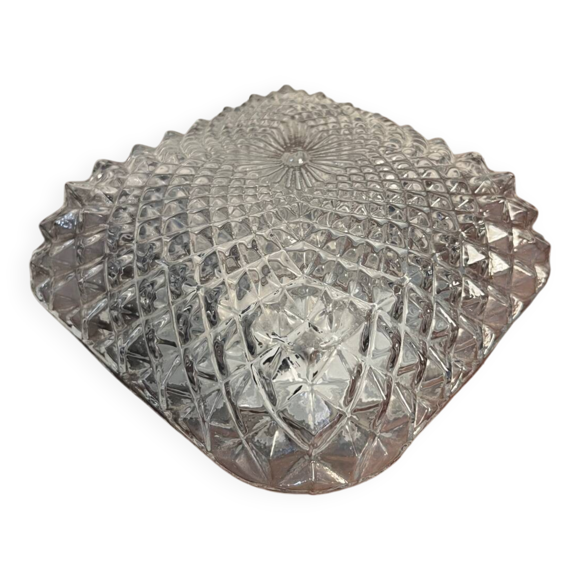 Plafonnier année 1970 en verre strié ciselé