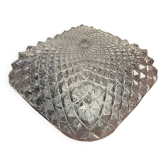 Plafonnier année 1970 en verre strié ciselé