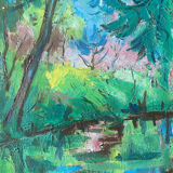 Tableau "Reflets dans l'eau" HST de 1942 par Marcelle GUETTA-FATTAL (1922-2009)