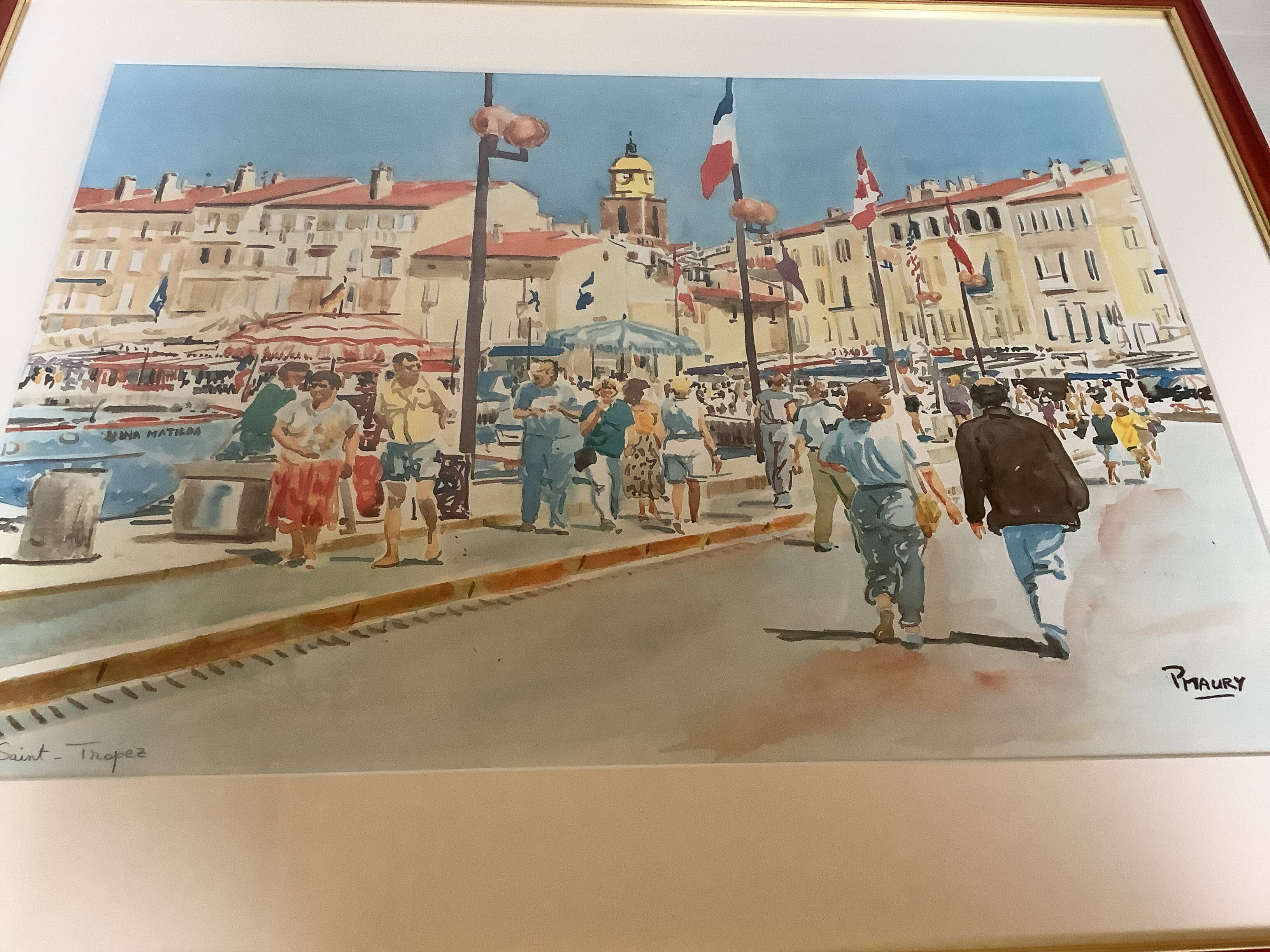 Saint Tropez port watercolor frame