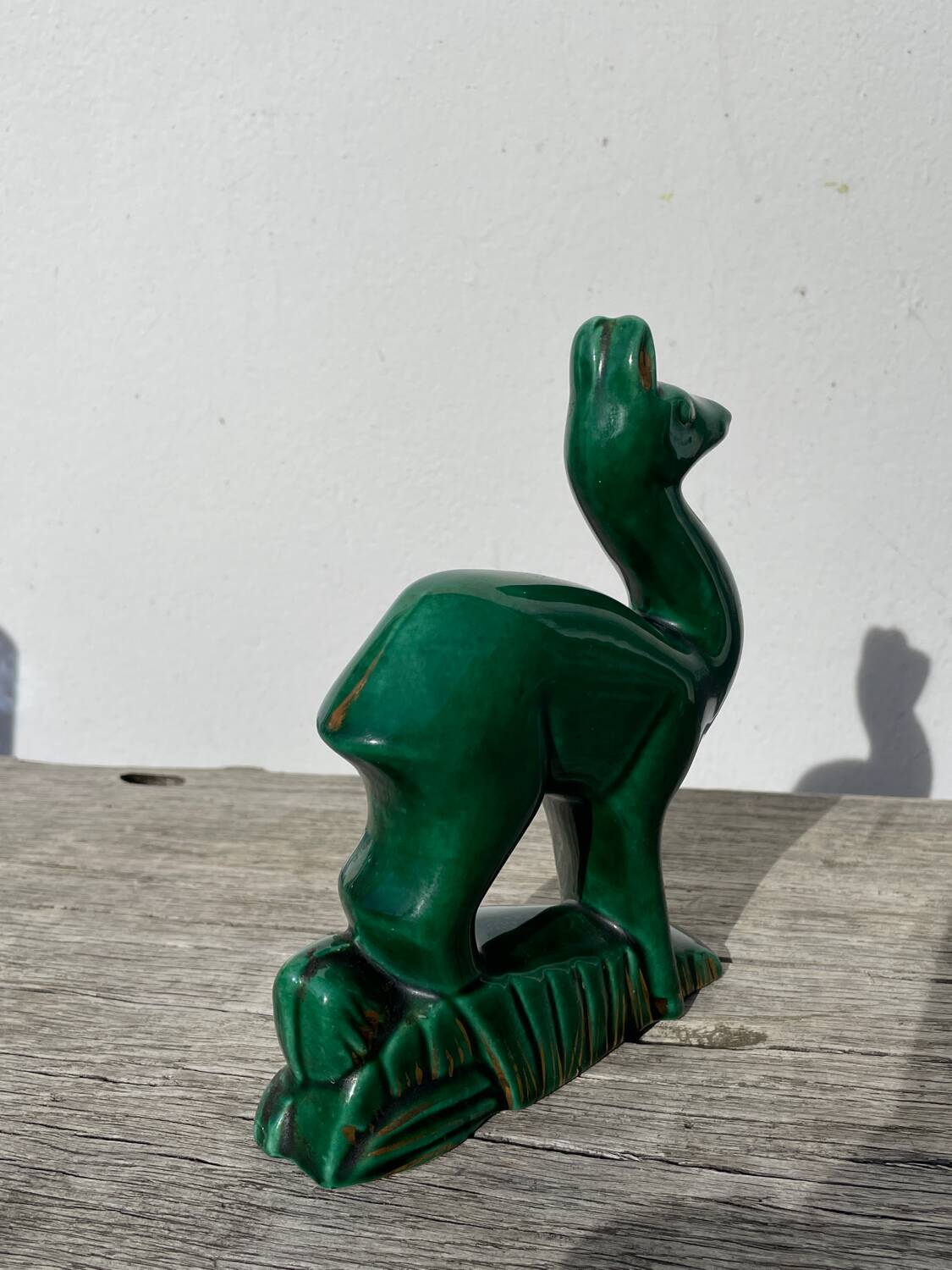 Art Deco figurine of a green ceramic doe