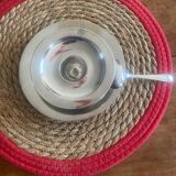 Egg cup, plate, silver-plated spoon