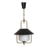 Modernist chandelier in brass and opaline glass