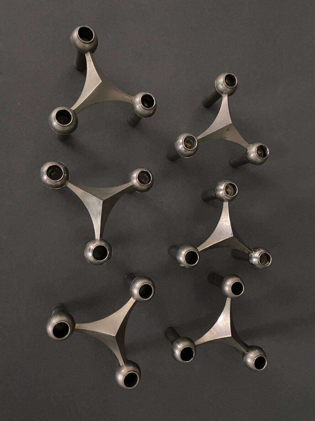 6 stackable metal candle holders by Nagel Konzept Fritz 1970