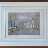 Pastel Painting "Quai de Seine?" Paris signed + frame