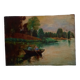 Huile sur toile "Promenade en barque"