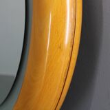 1970s Italian Round Mirror in Wooden Frame with Light