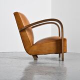 Art Deco club armchair in Havana leather, around 1940.