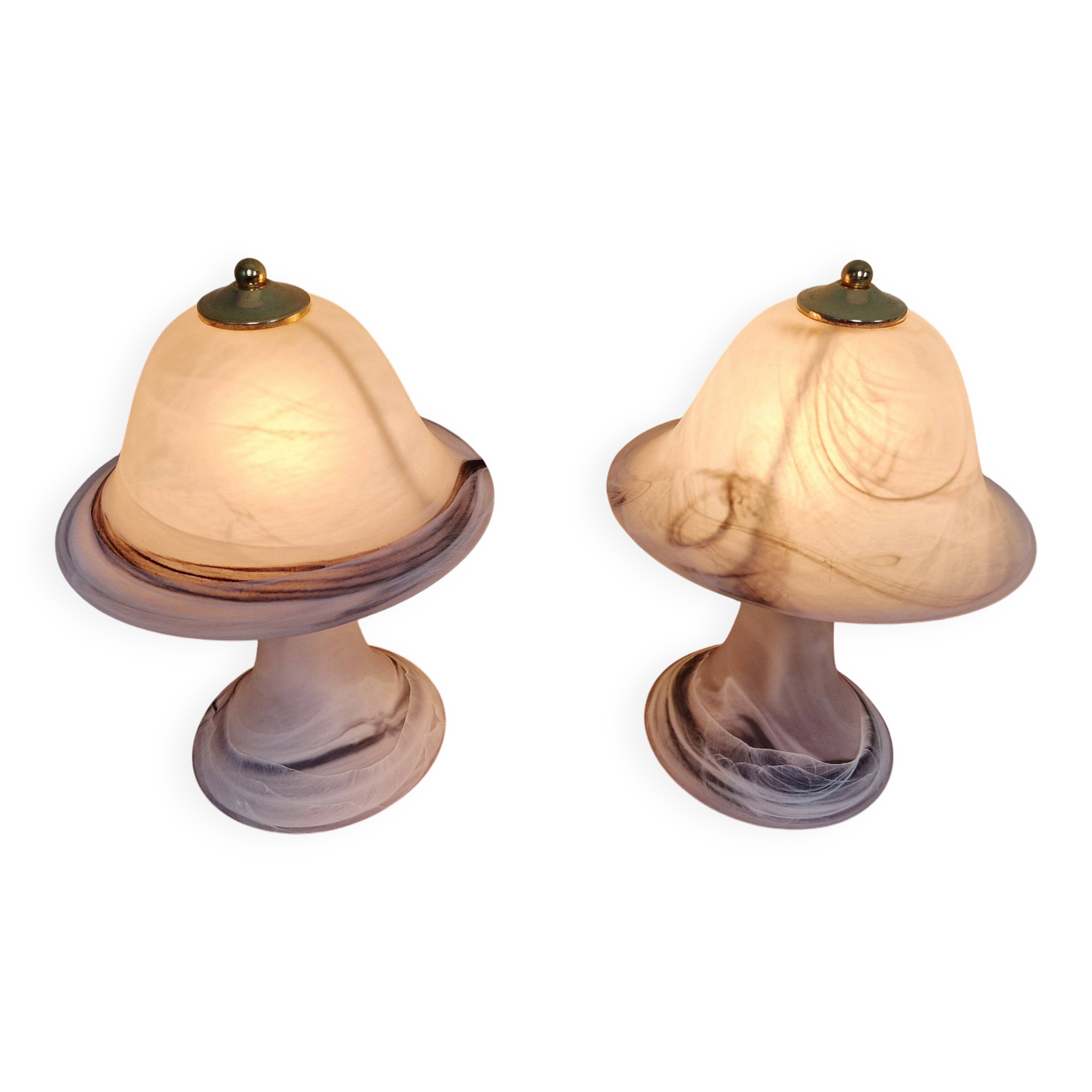 Pair of marbled Murano glass mushroom lamps, 1970s-80s.