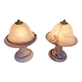 Duo de lampes champignon en verre de Murano marbré, années 1970-80