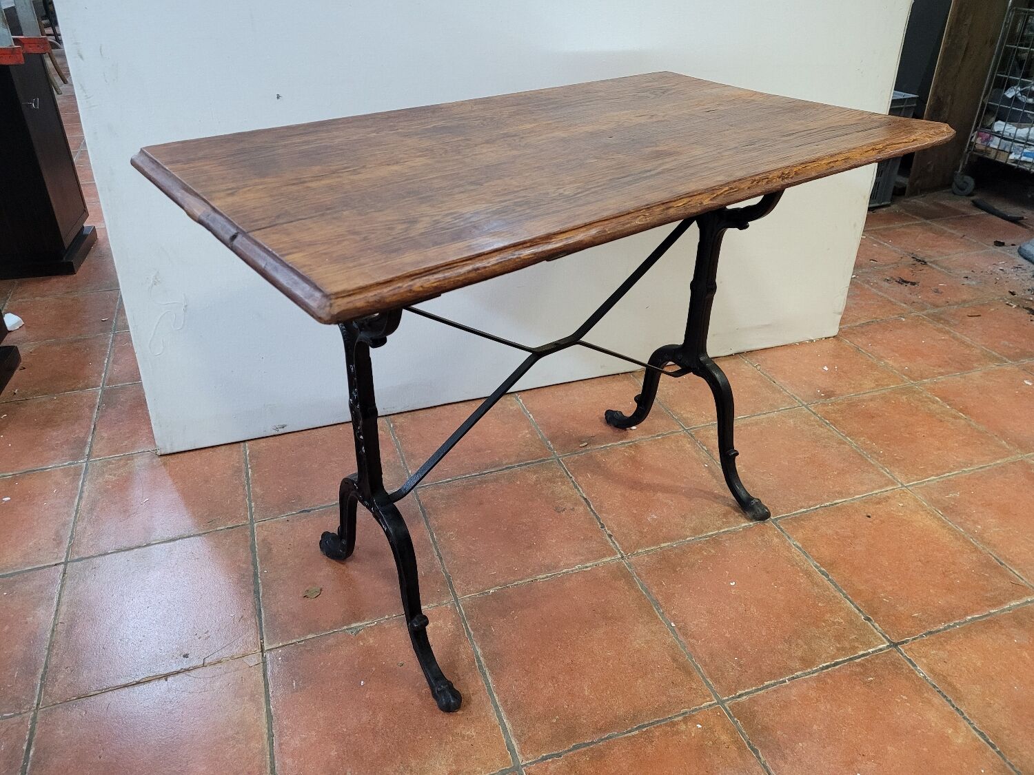 Old bistro table with oak top