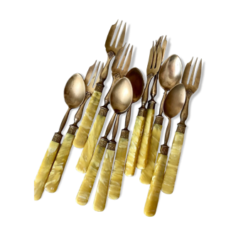 Brass and bakelite dessert cutlery