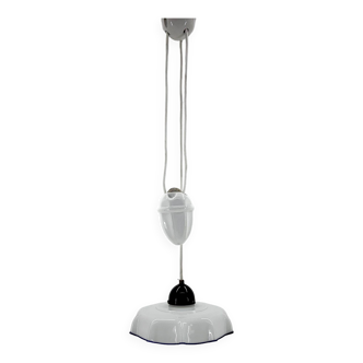 1950's Adjustable Glass & Ceramic Pendant Light