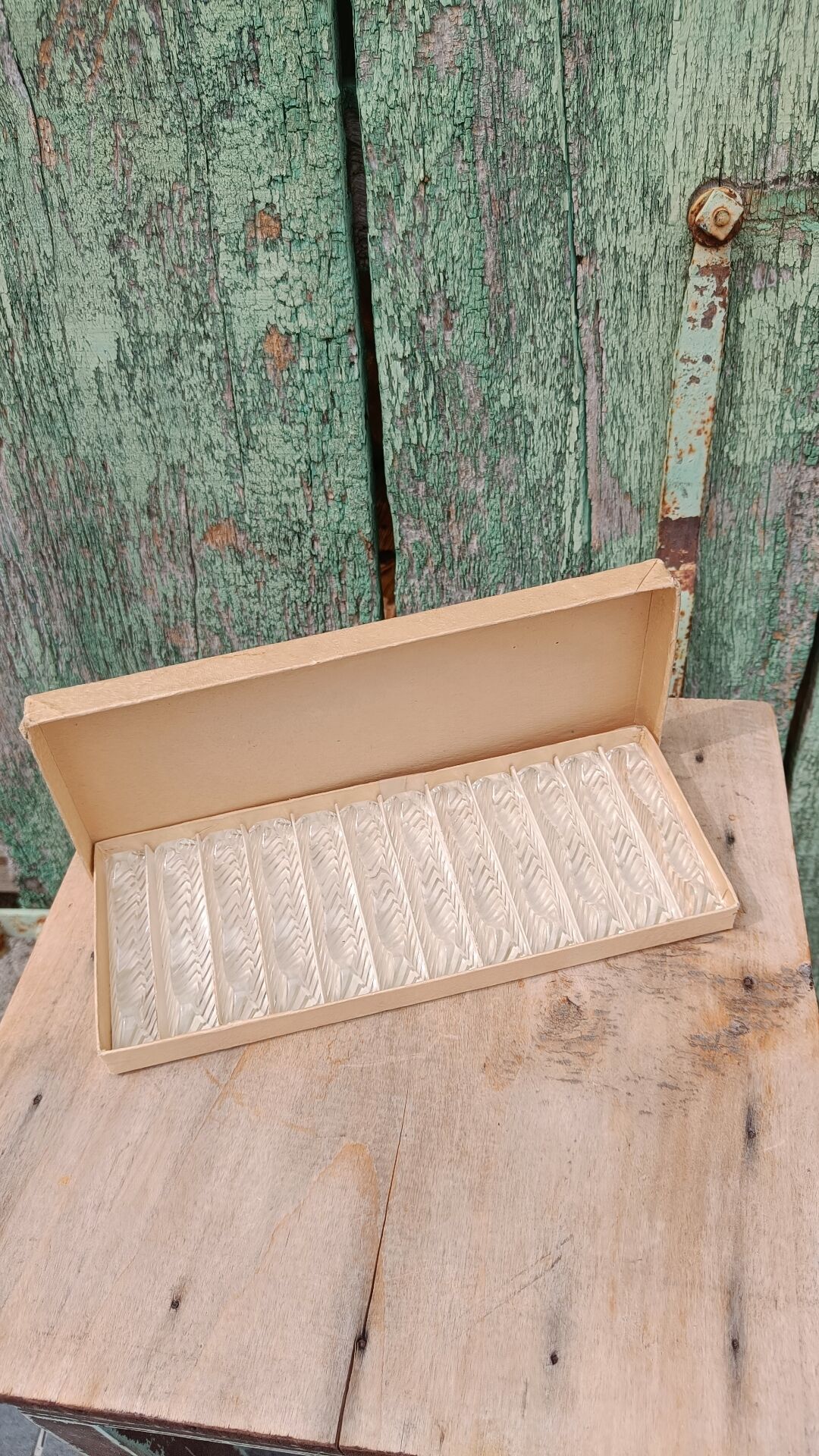 Lot de 12 porte-couteaux doubles vintage en cristal avec boîte