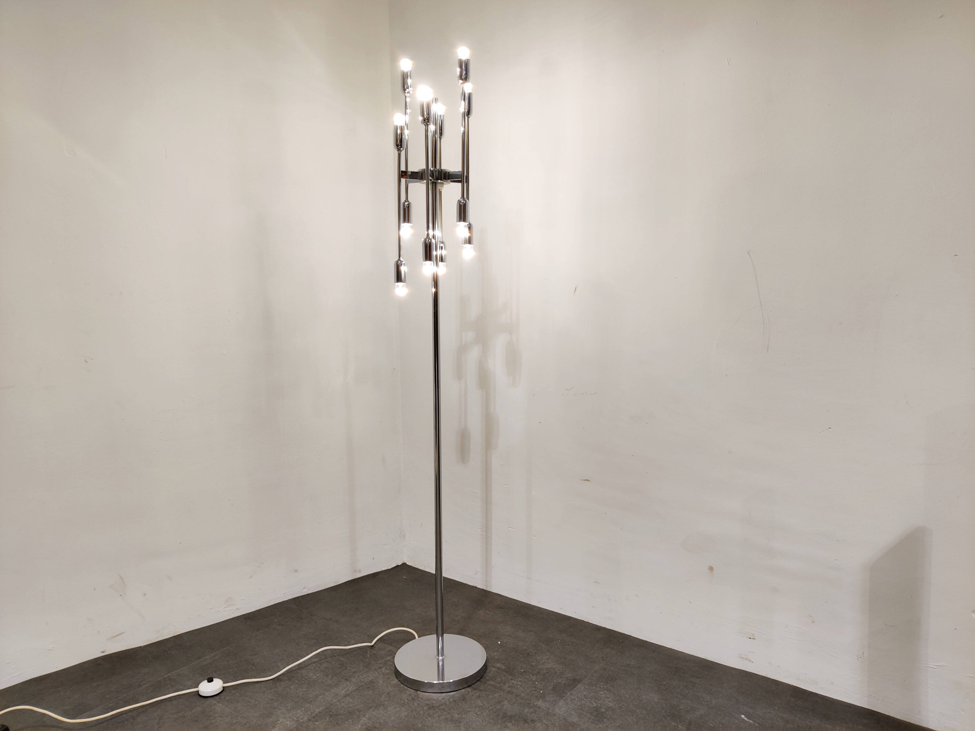Vintage chrome 12 light floor lamp, 1970s