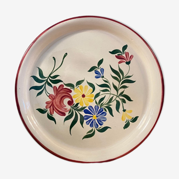 Plat à tarte fleurie en porcelaine française vintage peint à la main