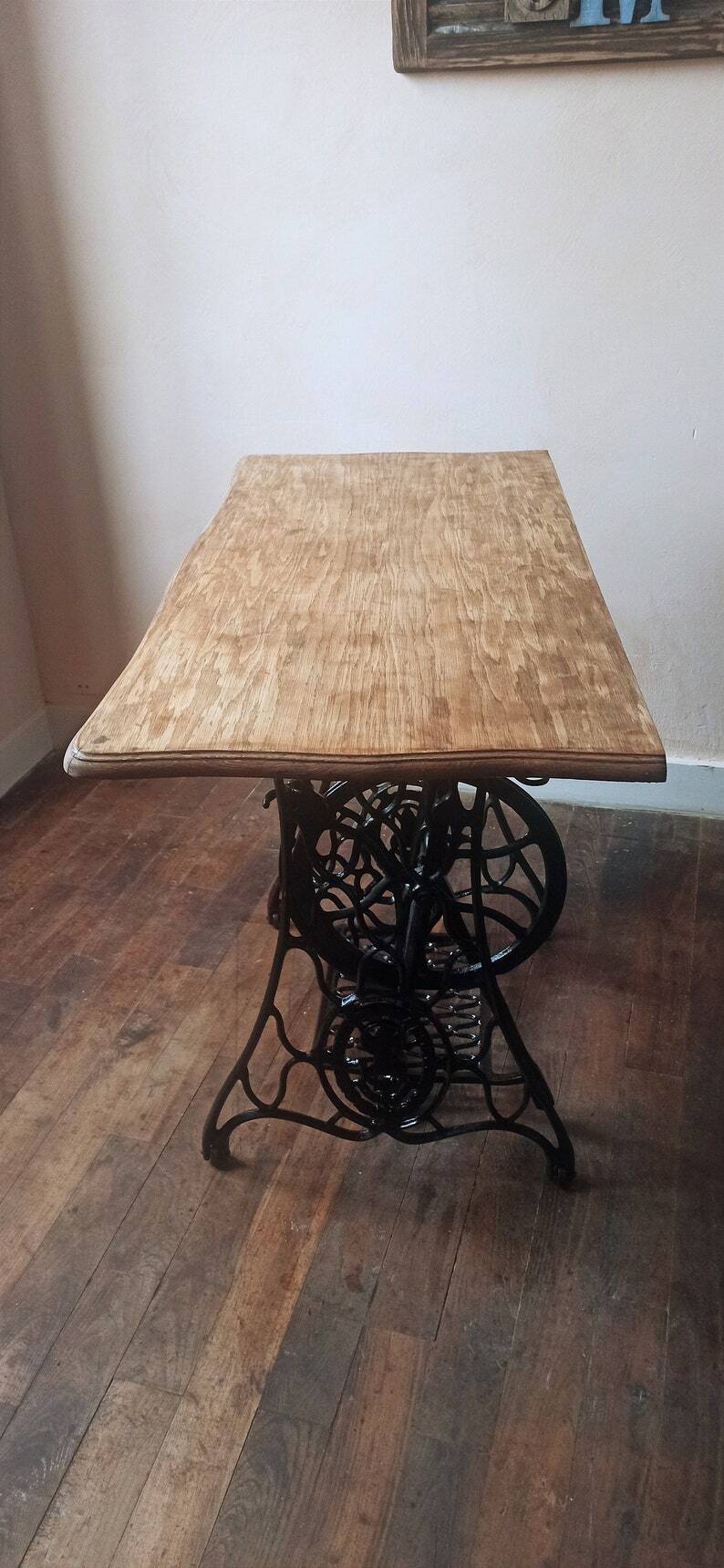 Solid wood and cast iron desk/Singer sewing machine table/entrance console/bathroom furniture