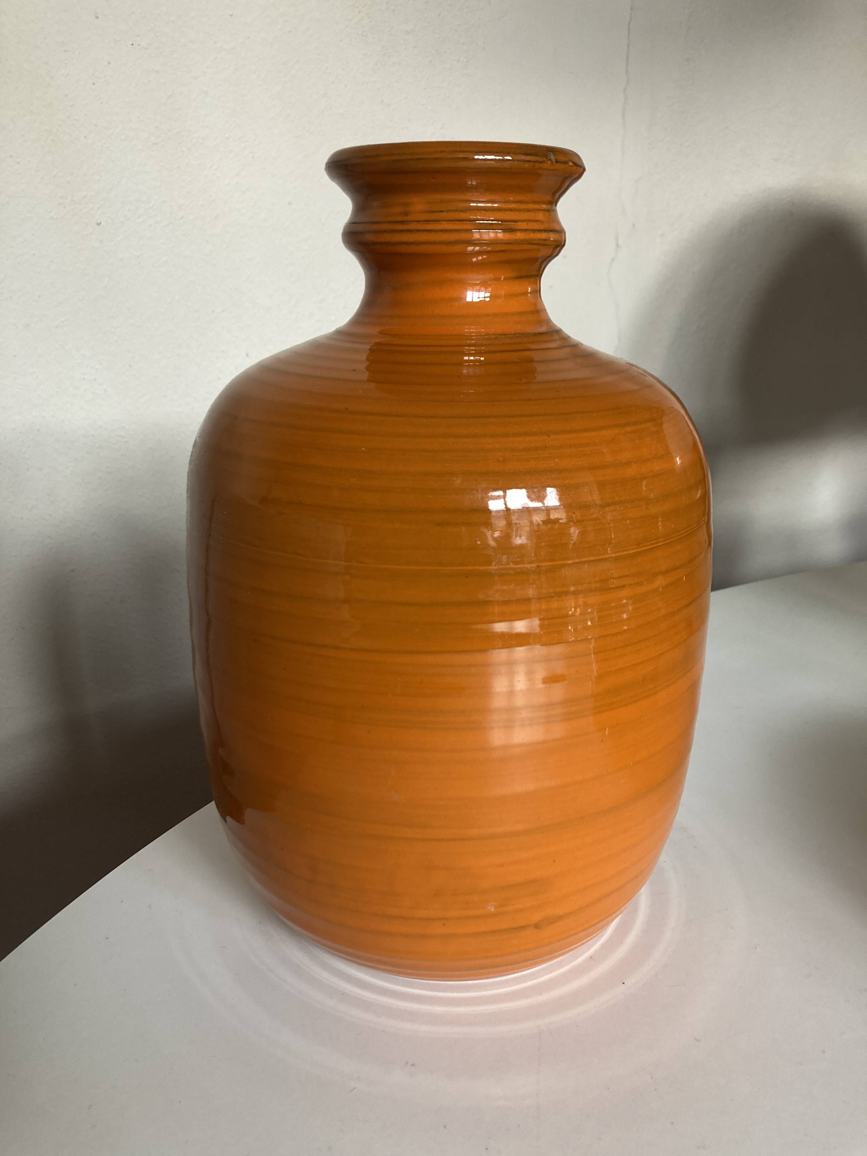 XXXL vase of orange ceramic Italian design 1970