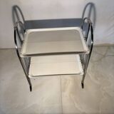Vintage folding trolley in chromed metal and enamelled trays