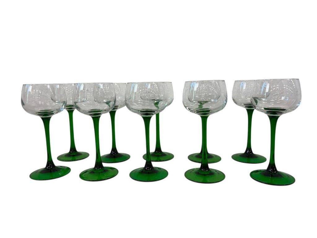 Set of 10 vintage green glass wine glasses Luminarc Alsace