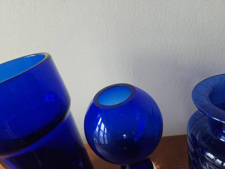 Set of five mid-century cobalt glass vases, Harzkristall, Marita Voigt, 1970