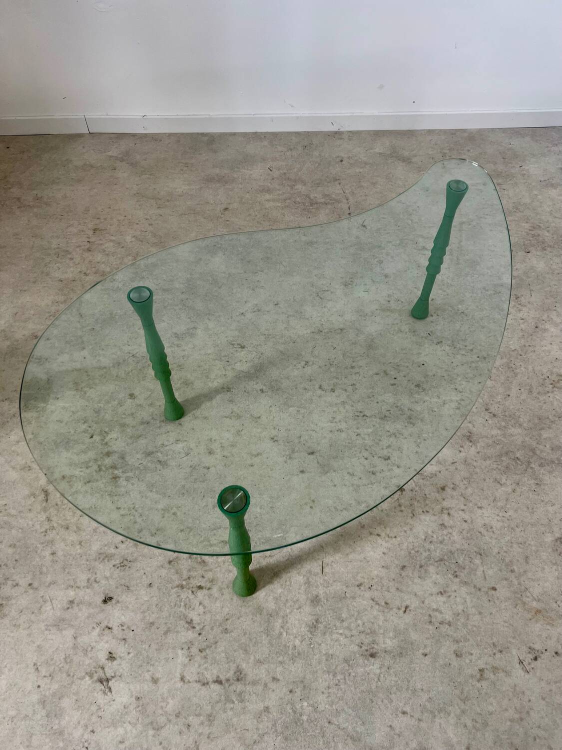 Old bean coffee table free form glass top Italian design 80s vintage
