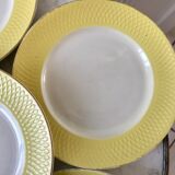 Lot de 6 assiettes plates moulin des loups texturées jaune canari années 50