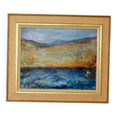 Mid-century oil painting on canvas "Landscape" - Vintage and printed