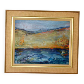 Mid-century oil painting on canvas "Landscape" - Vintage and printed