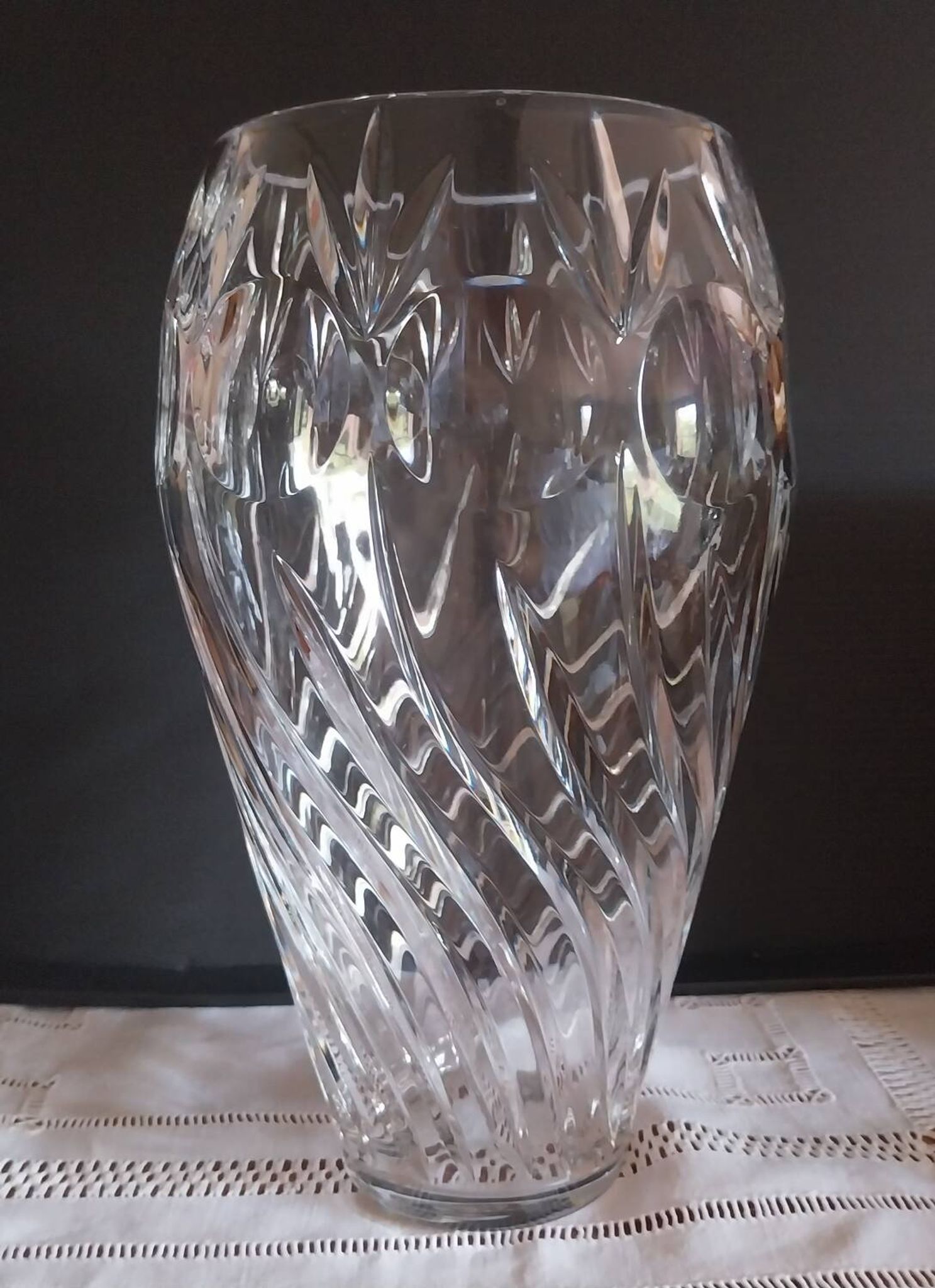 Antique large cut crystal vase