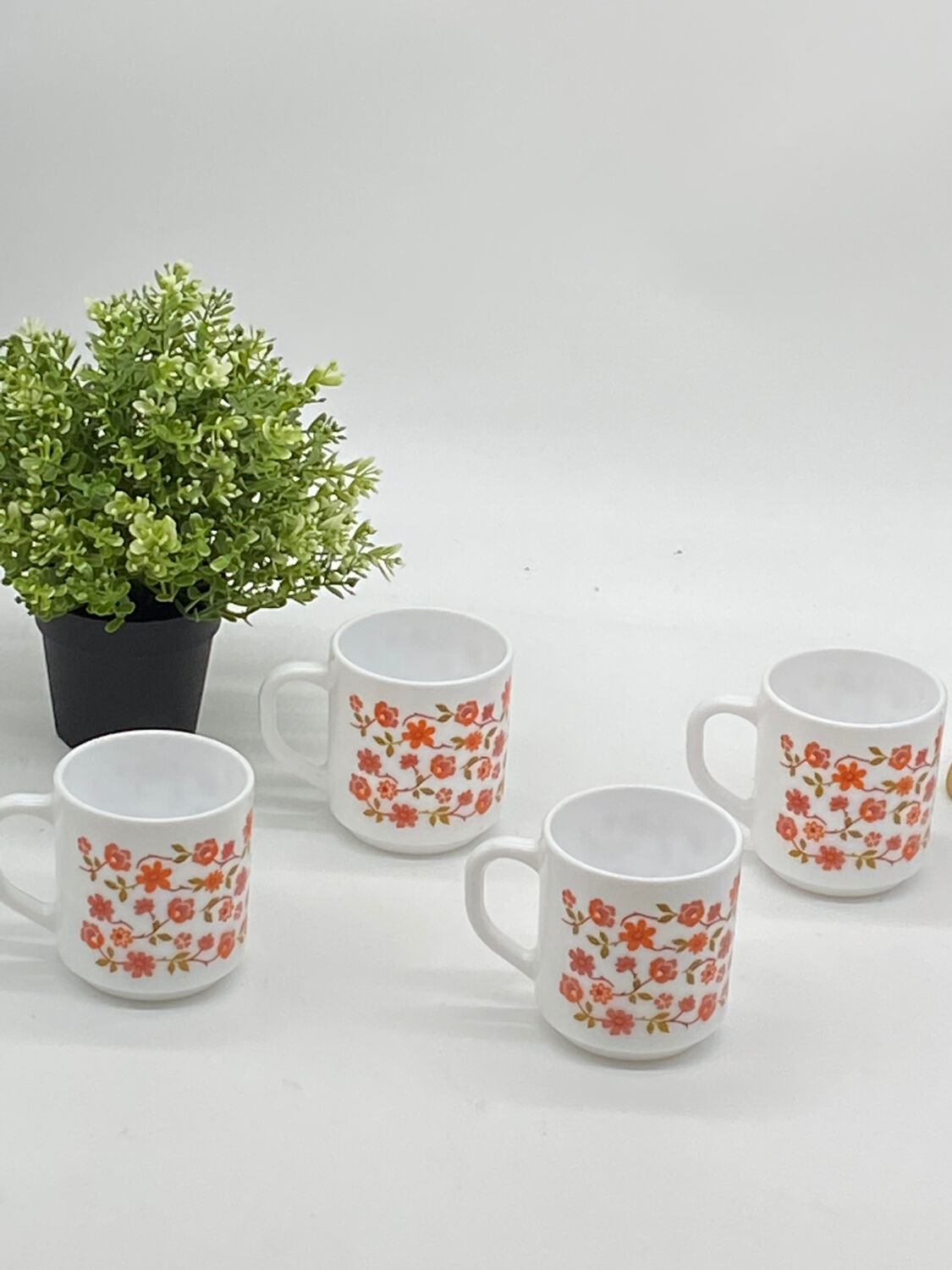 Quatuor de mugs, arcopal france, scania, vintage , fleurs orange
