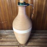 Old lady jeanne bottle glass + rattan + vintage wooden base