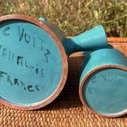 Set of 2 sky blue jugs covered by Charles Voltz 1960 Vallauris