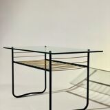 Vintage coffee table 1960 - scoubidou, black tubular metal and glass top