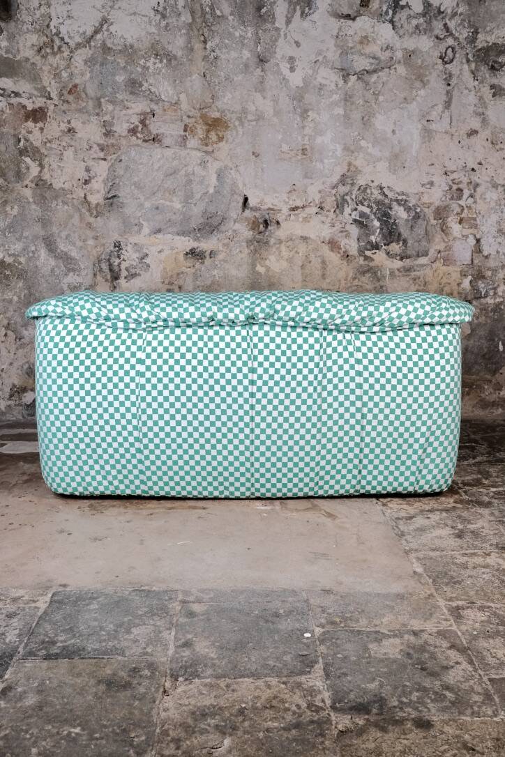 2-seater sofa in checked fabric, France, 1980