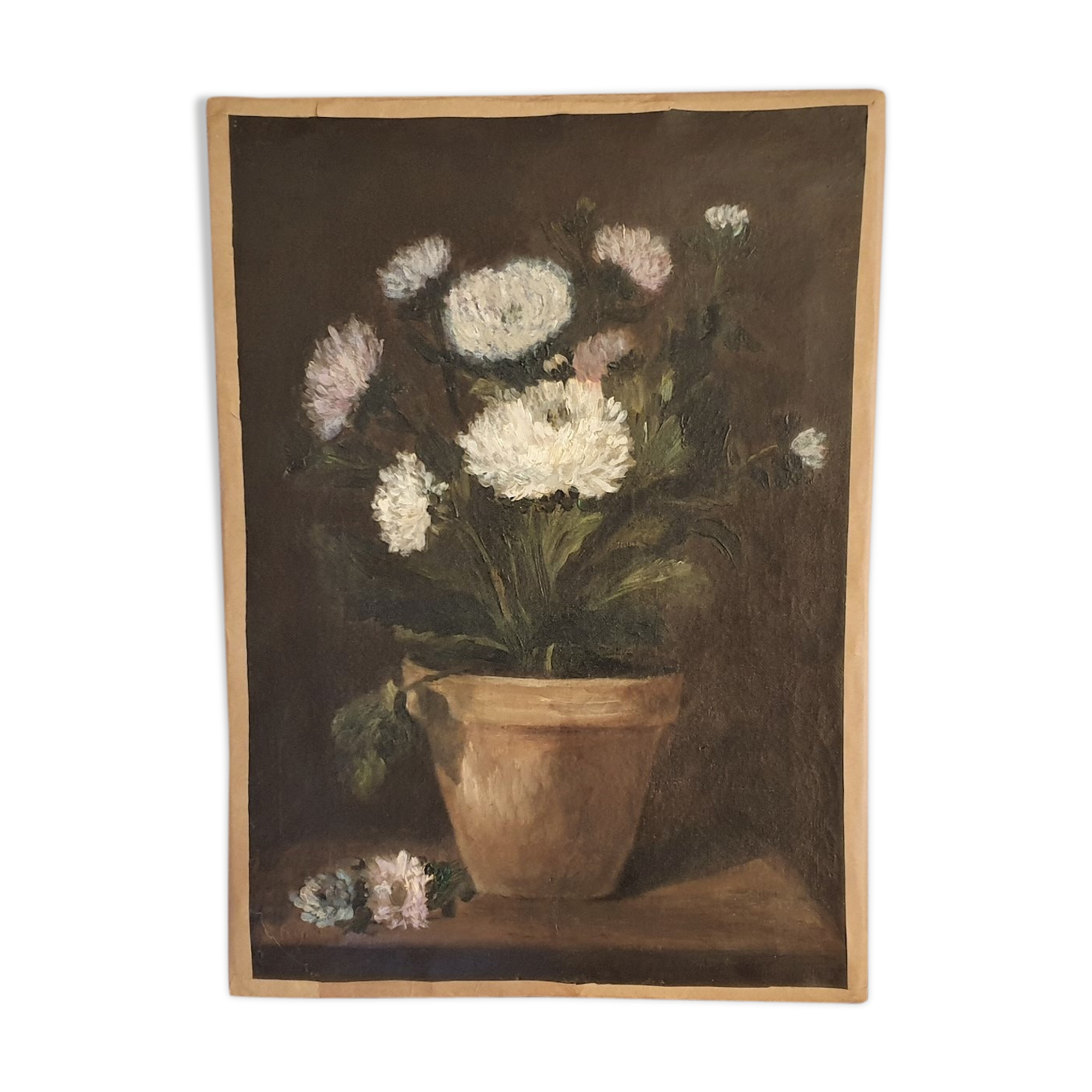 Oil on still life canvas with peonies
