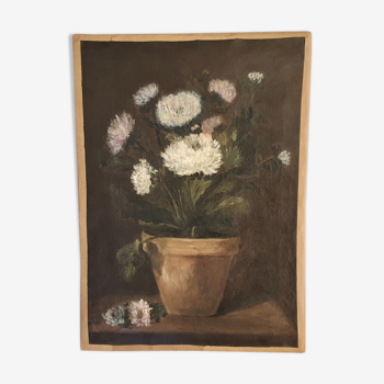 Huile sur toile nature morte aux pivoines