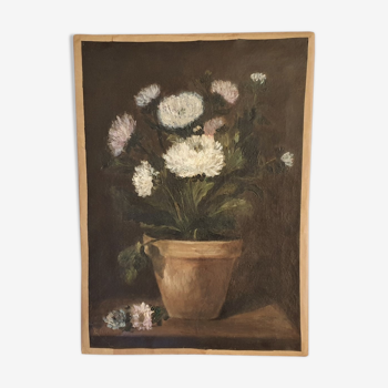 Oil on still life canvas with peonies