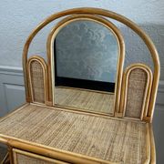 Bamboo and rattan vanity / dressing table with drawer and mirror, 1970s mid-century modern