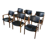 Ensemble de 6 fauteuils scandinaves en cuir et palissandre par Gondo Gravesen pour l’Atelier Bondo Gravesen Snedkerier 1960’s