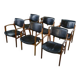 Set of 6 Scandinavian armchairs in leather and rosewood by Gondo Gravesen for Atelier Bondo Gravesen Snedkerier 1960s.