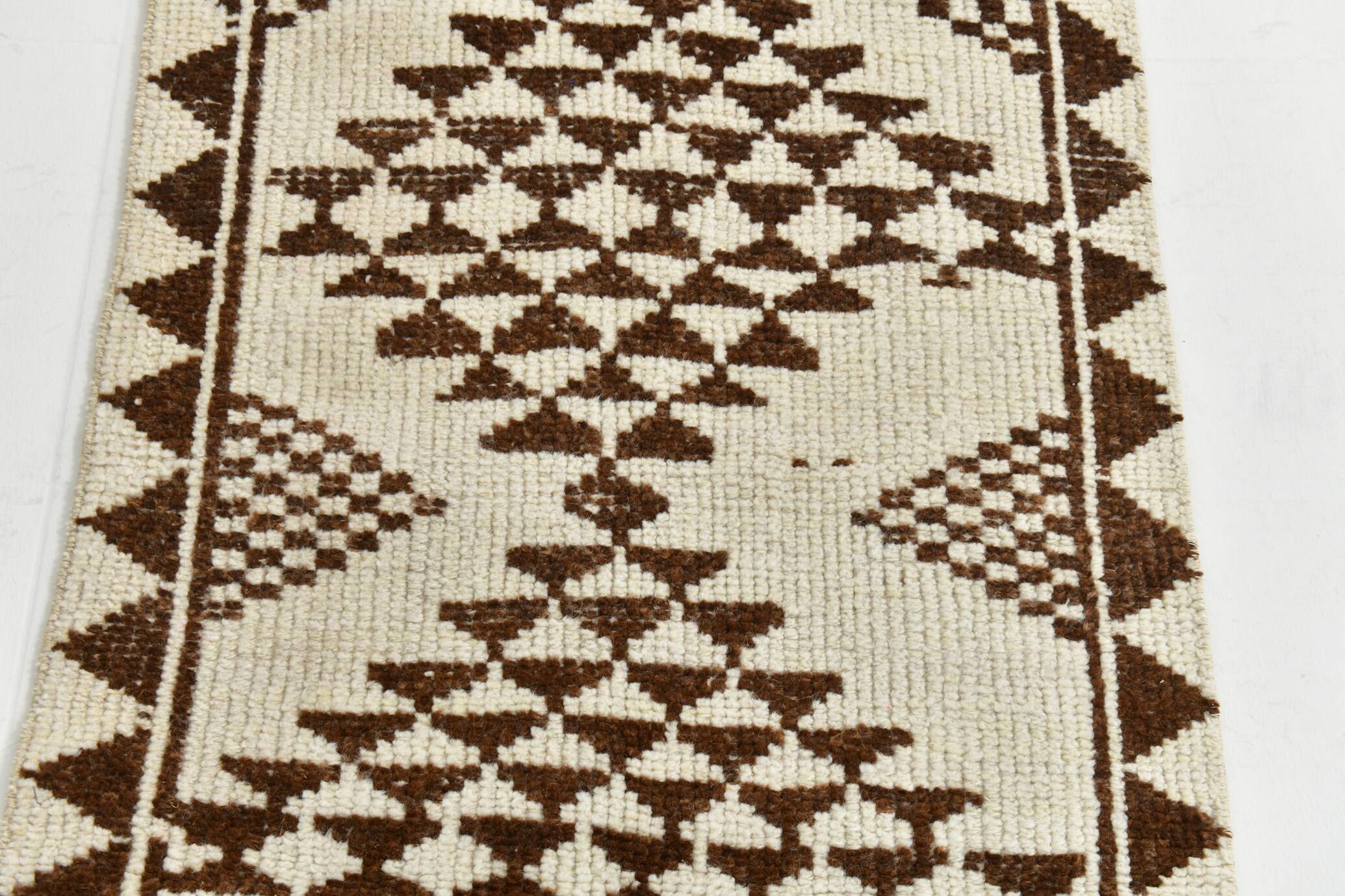 3x10 Brown Cream Kilim Runner Rug 82x320Cm