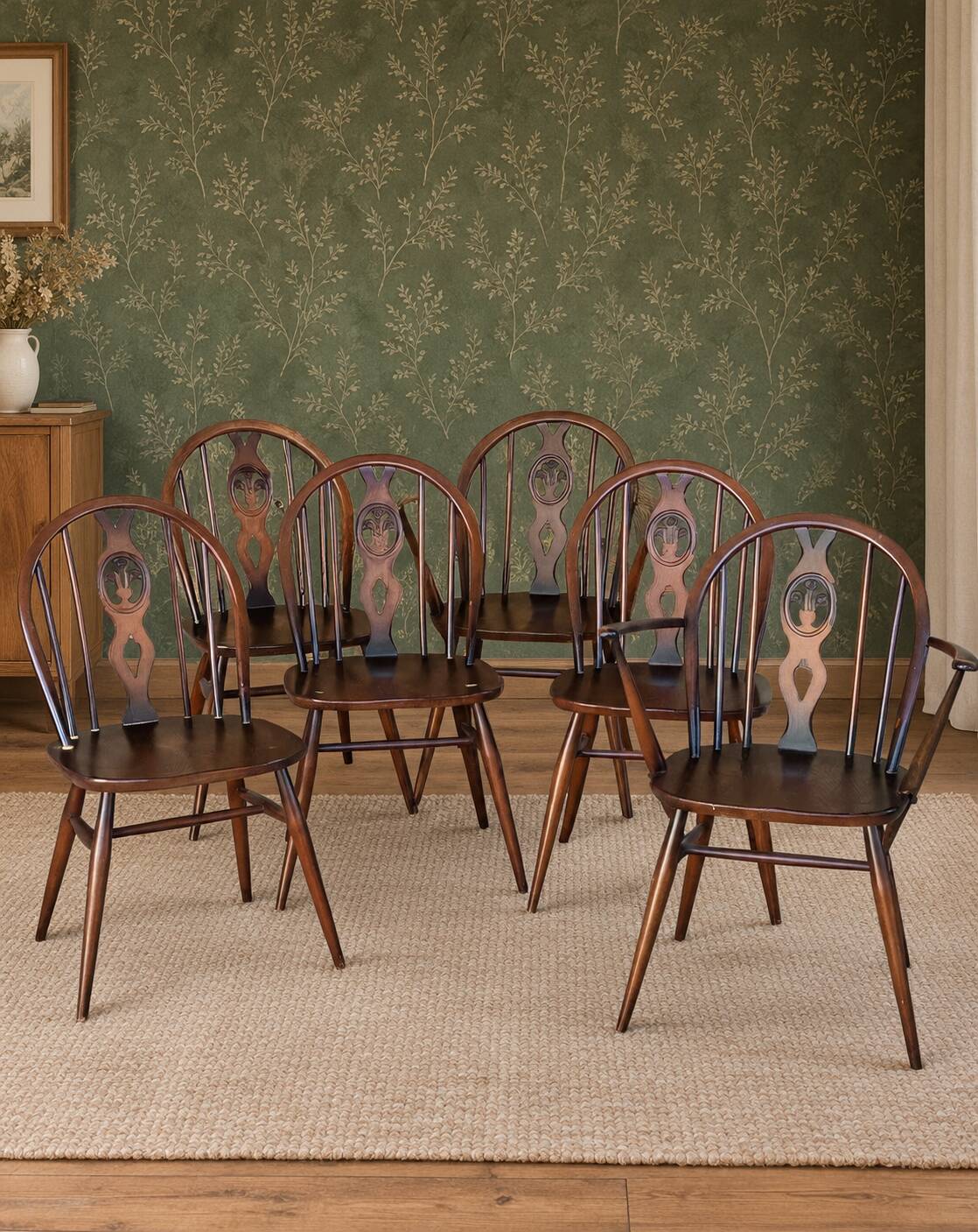 🏡✨ SUPERB SET OF CHAIRS & ARMCHAIRS IN WOOD – ENGLISH ERCOL ✨🏡